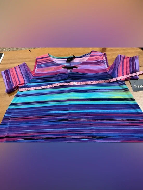 Rafaella: pull over horizontal stripes blouse with cut out /peek a boo shoulders - Picture 6 of 8